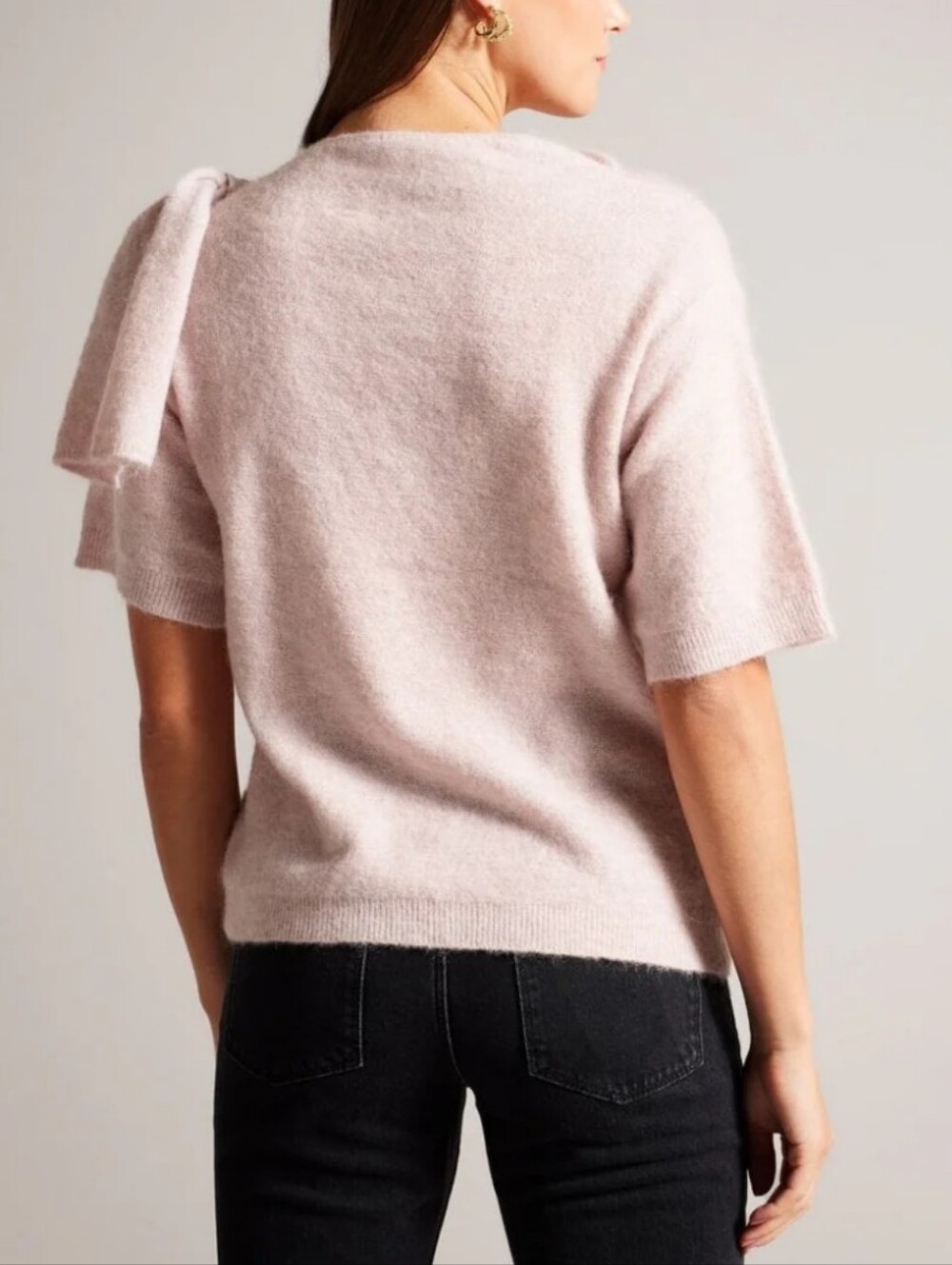Ted Baker London "Teebow" Short Sleeve Top. Wool. Mohair. Light Pink. Bow. 6 US. - Picture 2 of 10